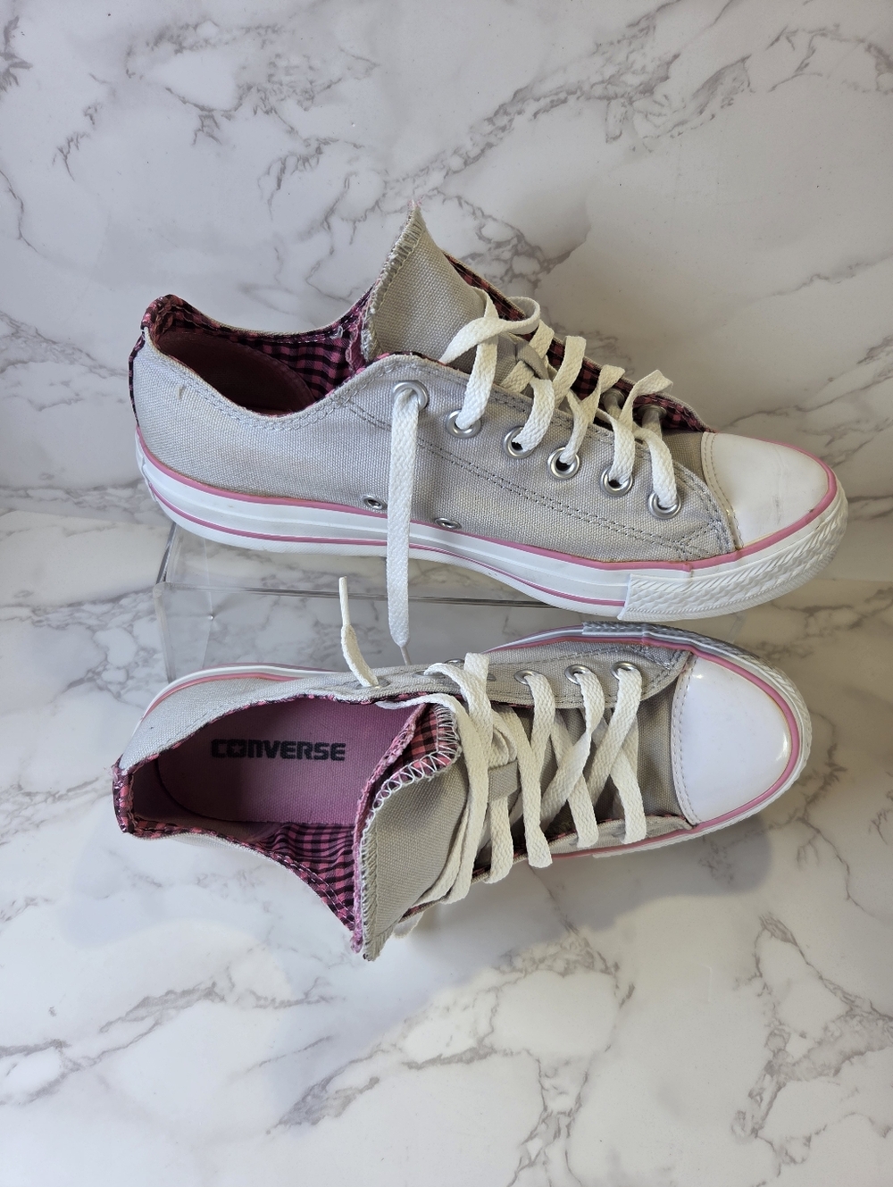 Converse Low Top Canvas Sneakers - Light Gray with Pink Accents(B19) - Picture 3 of 12